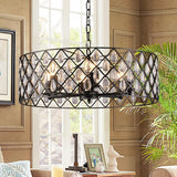 Industrial Black Metal Caged Pendant Lighting With Crystal Drop - Chandelier Lamp 6 /