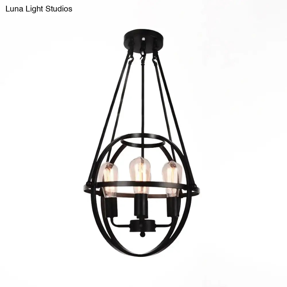Industrial Black Metal Chandelier With 4 Heads And Cage Shade For Living Room Ceiling - Global
