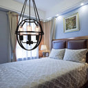 Industrial Black Metal Chandelier With 4 Heads And Cage Shade For Living Room Ceiling - Global