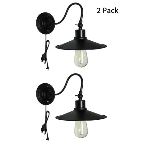 Industrial Black Wall Mount Light With Flared Metal Shade And Gooseneck Design / 2