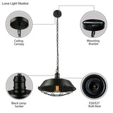 Industrial Black Wire Cage Pendant With Barn Shade - Ceiling Or Dining Table Hanging Fixture