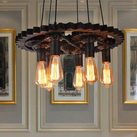 Industrial Bronze Gear Ceiling Lamp Metal Pendant Lighting For Dining Room - 1/6 Bulb 6 /