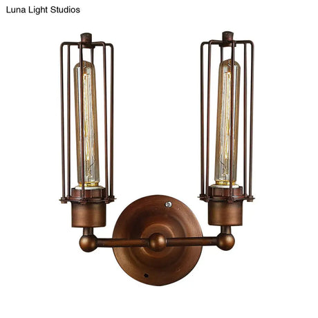 Industrial Bronze Wall Sconce For Dining Table - Tube Shape Wrought Iron Lamp