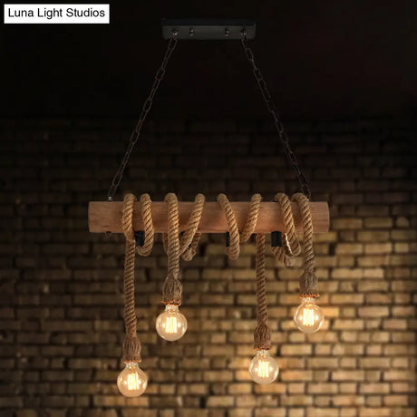 Industrial Brown Pendant Light With 4 Rope Lights - Perfect For Restaurants And Warehouses
