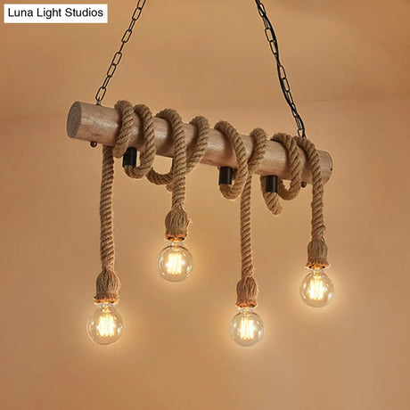 Industrial Brown Pendant Light With 4 Rope Lights - Perfect For Restaurants And Warehouses