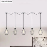 Industrial Cage Pendant Chandelier With Multi-Bulb Kit In Black