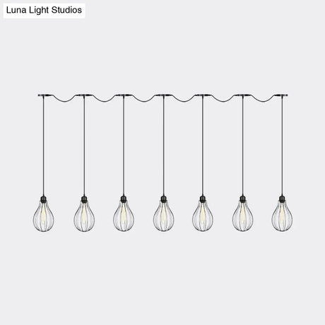 Industrial Cage Pendant Chandelier With Multi-Bulb Kit In Black