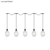 Industrial Cage Pendant Chandelier With Multi-Bulb Kit In Black