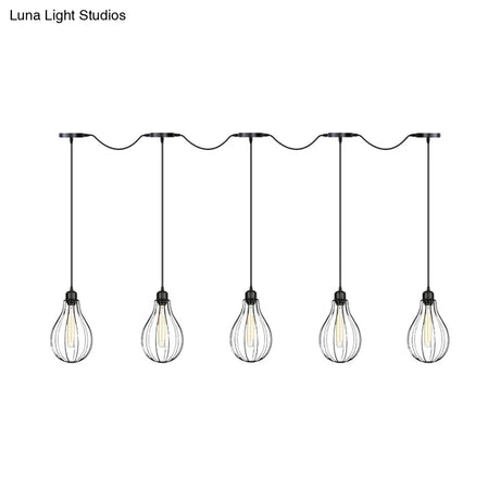 Industrial Cage Pendant Chandelier With Multi-Bulb Kit In Black