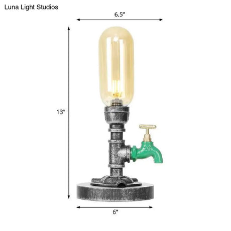Industrial Capsule Shade Table Light With Led Bulbs And Water Tap Deco For Living Room