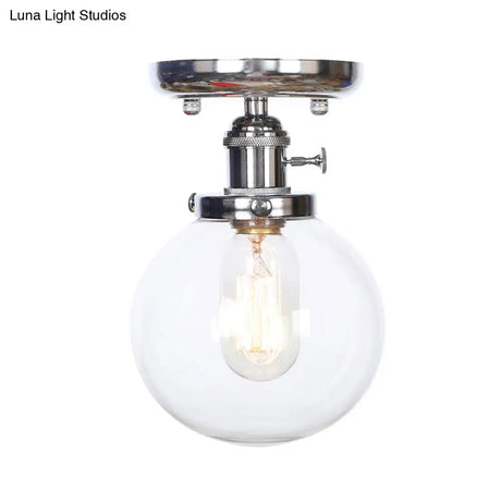 Industrial Chrome Ceiling Mount Light With Clear/Amber Glass Globe For Dining Room