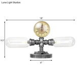 Industrial Clear/Amber Glass 2-Light Sconce Lamp With Base - Tube Shade Living Room Task Lighting In