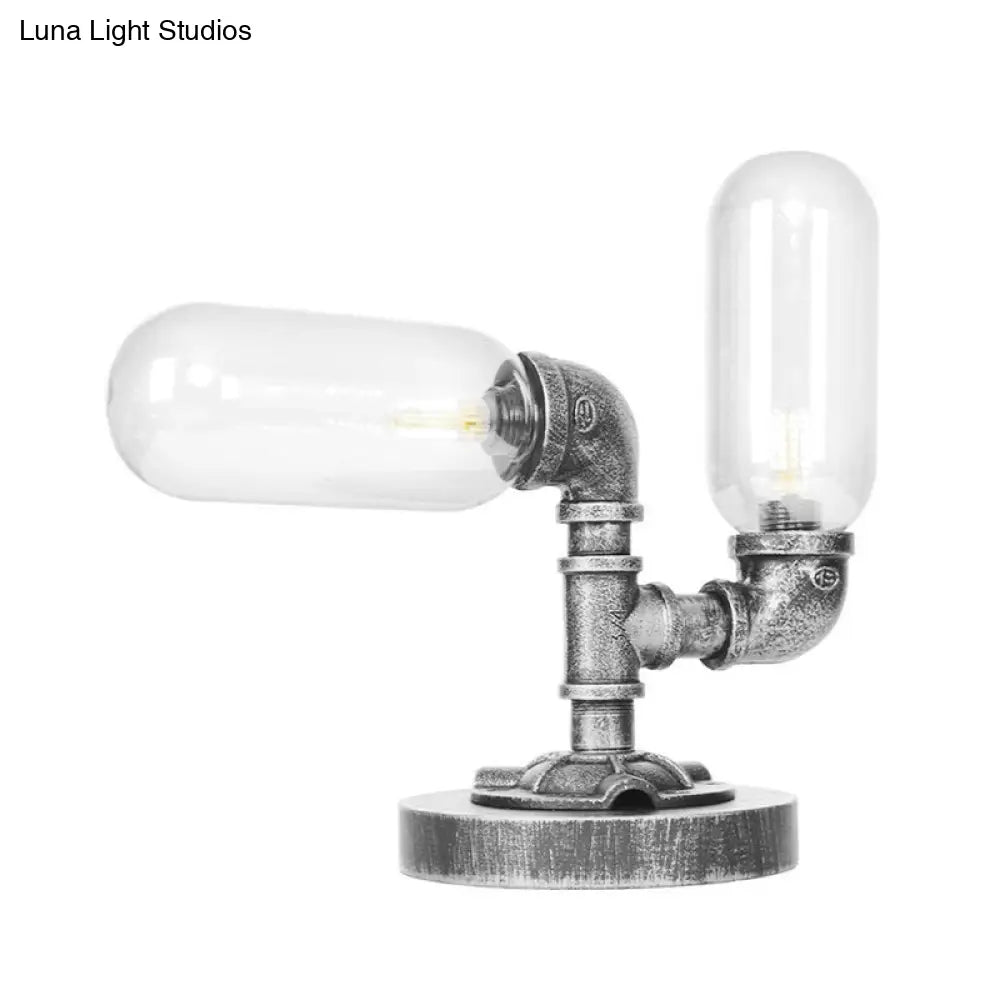 Industrial Clear/Amber Glass 2-Light Sconce Lamp With Base - Tube Shade Living Room Task Lighting In