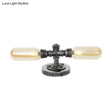 Industrial Clear/Amber Glass 2-Light Sconce Lamp With Base - Tube Shade Living Room Task Lighting In