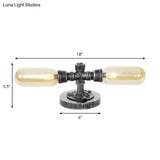 Industrial Clear/Amber Glass 2-Light Sconce Lamp With Base - Tube Shade Living Room Task Lighting In