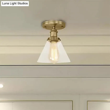 Industrial Clear Glass Ceiling Light In Black/Brass/Copper - Single Bulb Semi Flush Mount