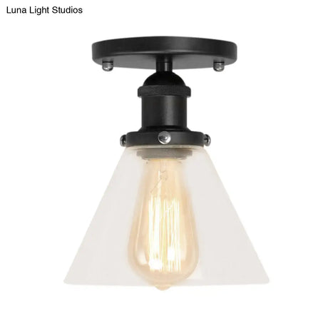 Industrial Clear Glass Ceiling Light In Black/Brass/Copper - Single Bulb Semi Flush Mount