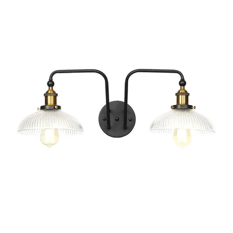 Industrial Clear Glass Globe/Bowl Wall Sconce Lamp Black Finish 2 Lights For Dining Room Lighting /