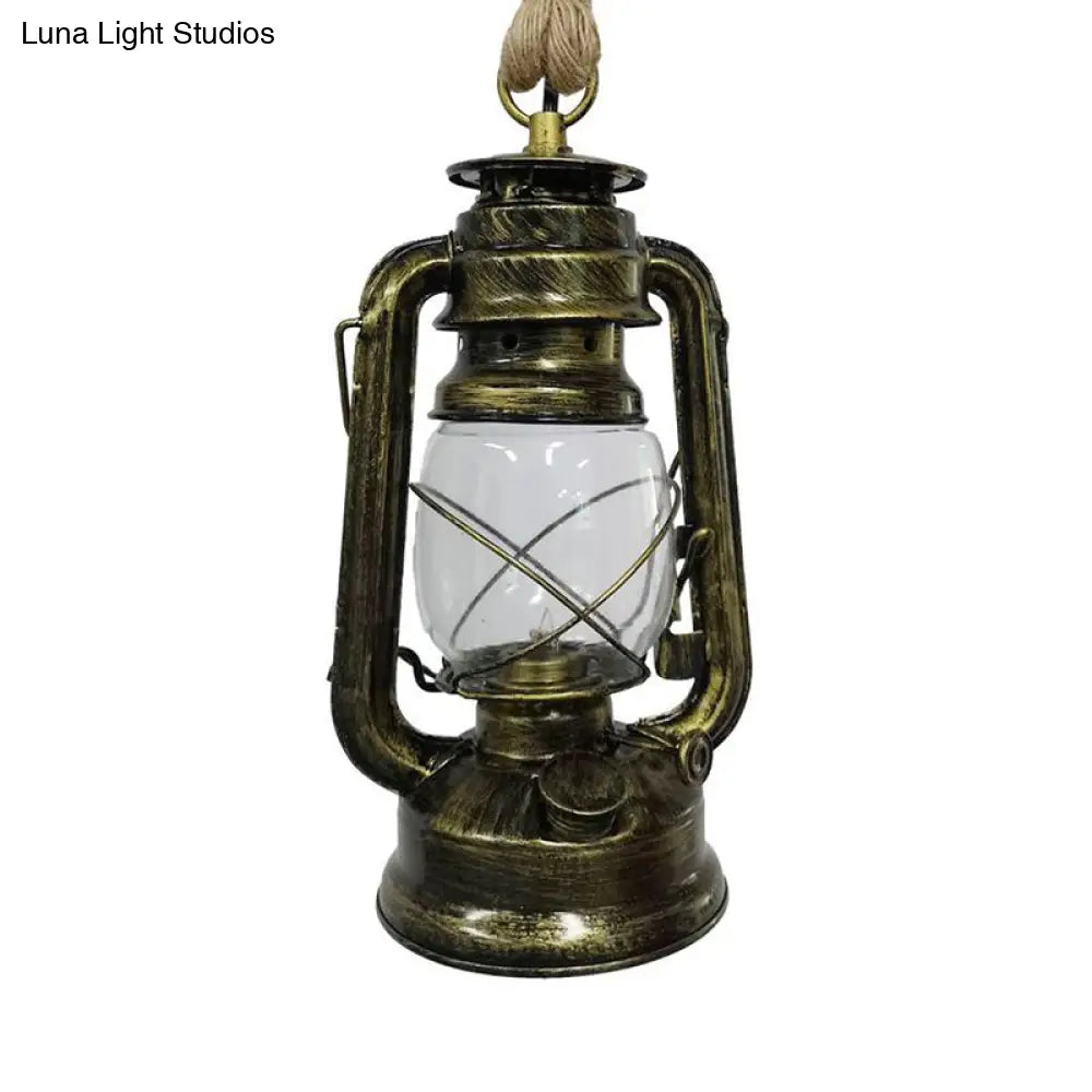 Industrial Clear Glass Pendant Ceiling Light For Coffee Shop - Black/Bronze/Antique Brass Finish
