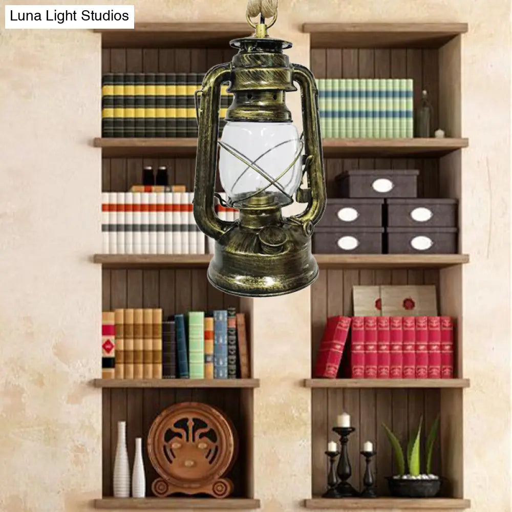 Industrial Clear Glass Pendant Ceiling Light For Coffee Shop - Black/Bronze/Antique Brass Finish