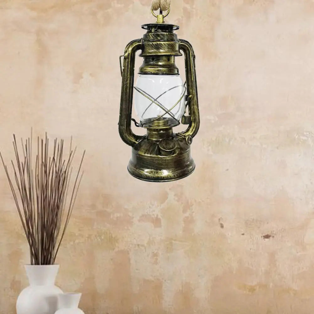 Industrial Clear Glass Pendant Ceiling Light For Coffee Shop - Black/Bronze/Antique Brass Finish