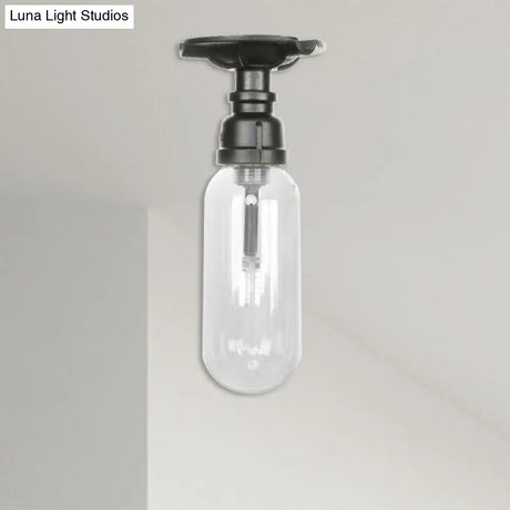 Industrial Clear Glass Semi - Flush Ceiling Light With Pipe Design