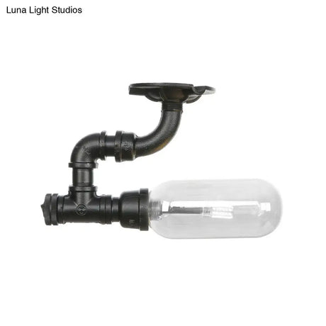 Industrial Clear Glass Semi - Flush Ceiling Light With Pipe Design