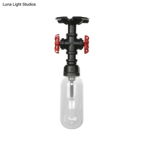Industrial Clear Glass Semi - Flush Ceiling Light With Pipe Design