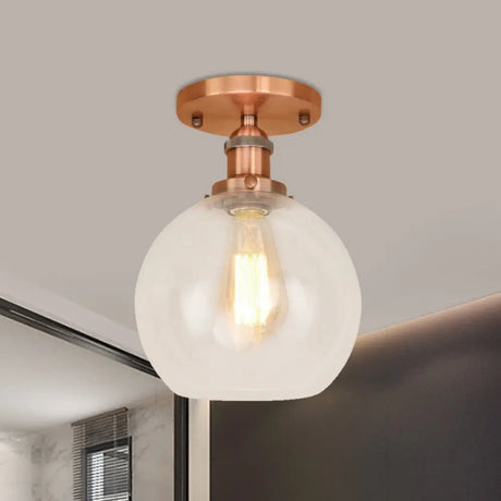 Industrial Clear Glass Spherical Balcony Ceiling Light Fixture – Black/Brass/Copper Copper