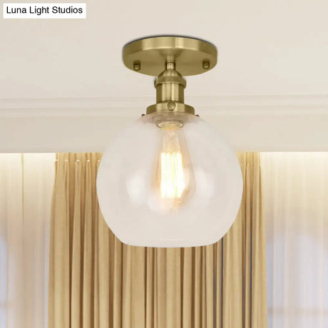 Industrial Clear Glass Spherical Balcony Ceiling Light Fixture – Black/Brass/Copper