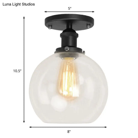 Industrial Clear Glass Spherical Balcony Ceiling Light Fixture – Black/Brass/Copper