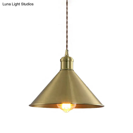 Industrial Cone Metal Hanging Light Fixture With Adjustable Brass Cord - 7’/9.5’ W Ideal For