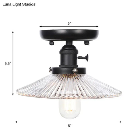 Industrial Cone/Saucer Ceiling Light Fixture - Clear/White Semi Flush For Dining Room