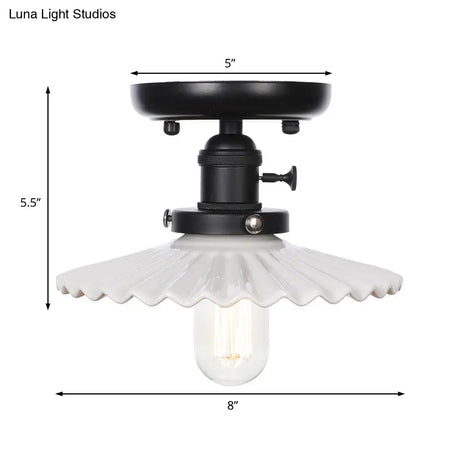 Industrial Cone/Saucer Ceiling Light Fixture - Clear/White Semi Flush For Dining Room