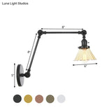 Industrial Cone Wall Light With Clear/Amber Glass And Arm - Black/Bronze/Brass (8+8/8+8+8)