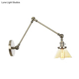 Industrial Conical Clear/Amber Glass Wall Lamp Sconce - Adjustable Arm Black/Bronze/Brass 1 Light 8