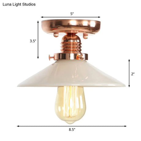 Industrial Copper Ceiling Light With Semi Flush Mount And Frosted Glass
