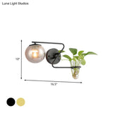 Industrial Cream/Smoke Gray Glass Bedroom Sconce Lighting: Global 1 Head Wall Light With Black/Gold
