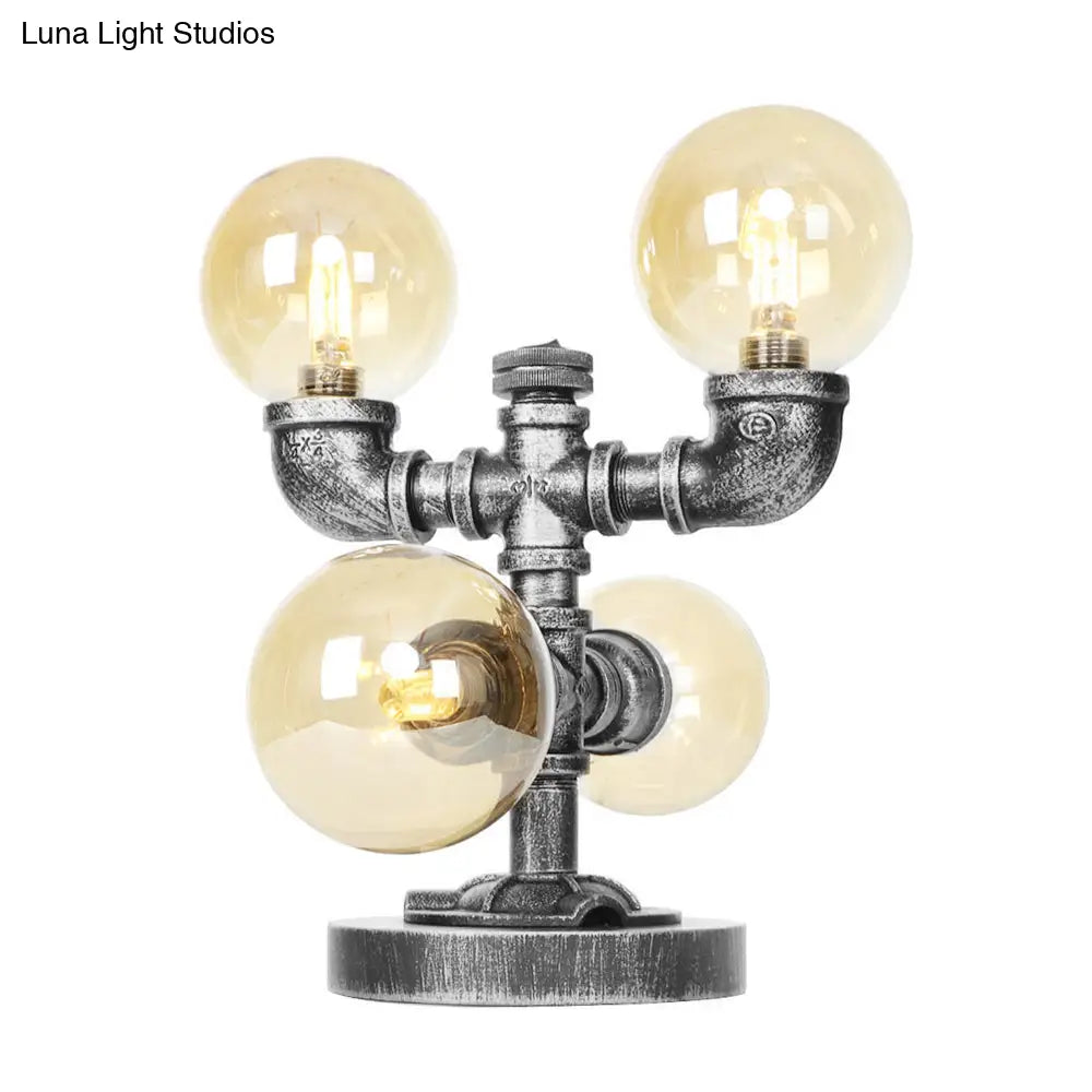 Industrial Desk Lamp With Clear/Amber Glass Globe Shade - Antique Silver Finish 4/5-Light Study Room
