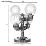 Industrial Desk Lamp With Clear/Amber Glass Globe Shade - Antique Silver Finish 4/5-Light Study Room
