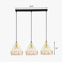 Industrial Diamond Cage Pendant Light With 3 Iron Heads - Stylish Lighting For Dining Room Gold /