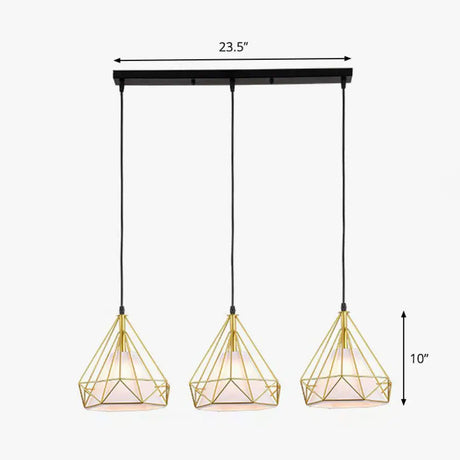 Industrial Diamond Cage Pendant Light With 3 Iron Heads - Stylish Lighting For Dining Room Gold /