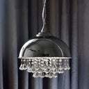 Industrial Dome Pendant Light With Crystal Bead Black/Chrome Metal Hanging Fixture Chrome