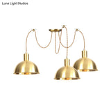 Industrial Domed Metallic Swag Pendant Light Fixture - Gold 2/3/4-Lights For Clothes Shops
