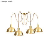 Industrial Domed Metallic Swag Pendant Light Fixture - Gold 2/3/4-Lights For Clothes Shops