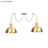 Industrial Domed Metallic Swag Pendant Light Fixture - Gold 2/3/4-Lights For Clothes Shops