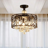 Industrial Drum Metal Ceiling Light Fixture - Antique Copper Semi Flush Mount With Crystal Ball 3