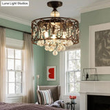 Industrial Drum Metal Ceiling Light Fixture - Antique Copper Semi Flush Mount With Crystal Ball 3