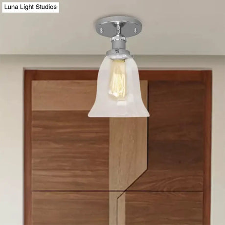 Industrial Flared Glass Semi Flush Mount Light With Clear Bulb In Black/Bronze/Copper