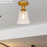 Industrial Flared Glass Semi Flush Mount Light With Clear Bulb In Black/Bronze/Copper
